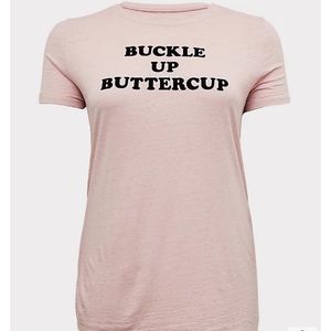 TORRID BUCKLE UP CLASSIC FIT CREW TEE - VINTAGE BURNOUT MAUVE PINK SIZE 1 NWT